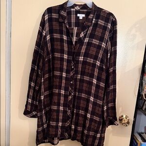 J. Jill Brown and Black Plaid Button-Front Tunic